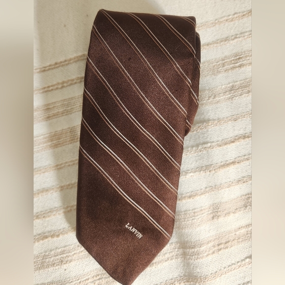 Vintage Lanvin Silk Brown Striped Tie - Picture 4 of 6